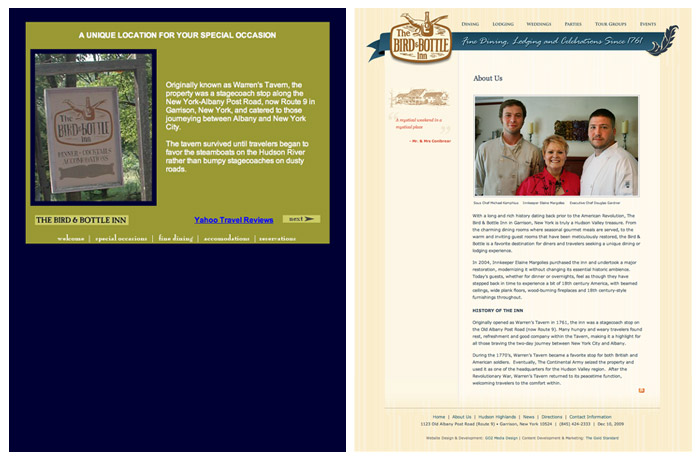The Bird & Bottle Inn located in Garrison - site redesign