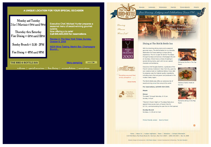 The Bird & Bottle Inn located in Garrison - site redesign